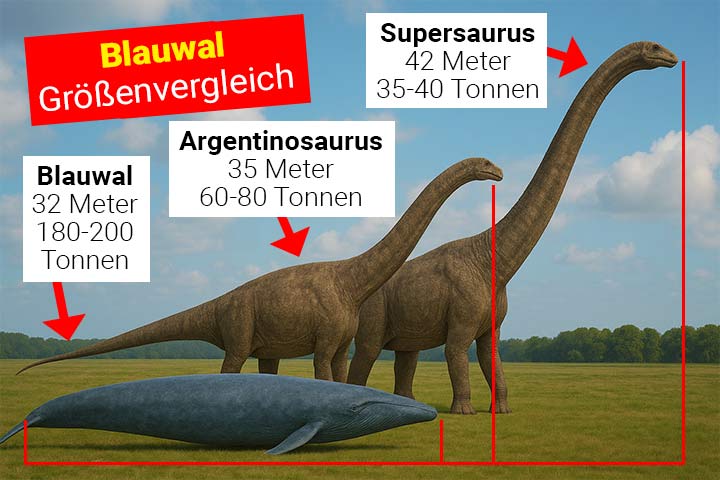 Blauwal und Dinosaurier im Vergleich