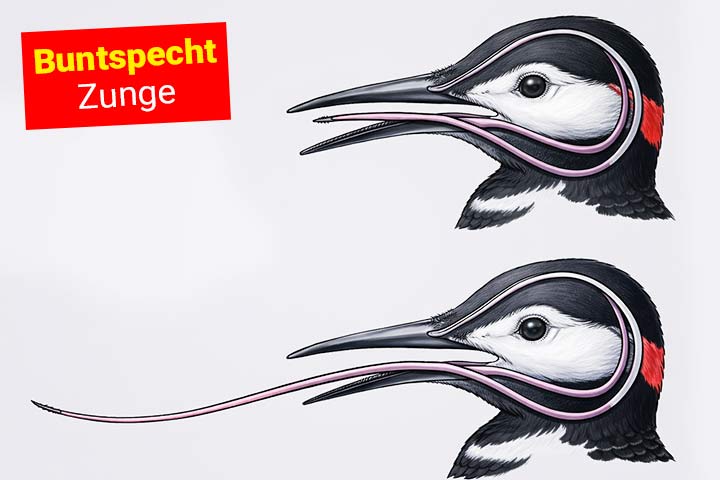 Buntspecht Zunge