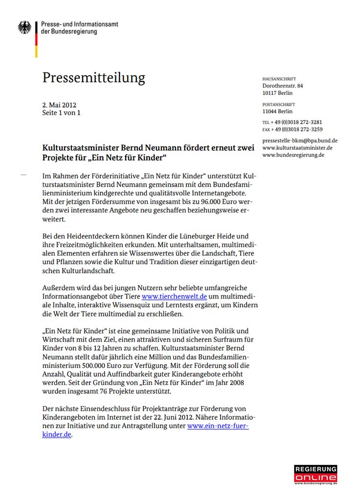 Förderung durch ein Netz für Kinder Förderung durch ein Netz für Kinder