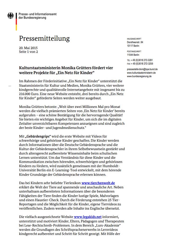 Förderung durch ein Netz für Kinder Förderung durch ein Netz für Kinder